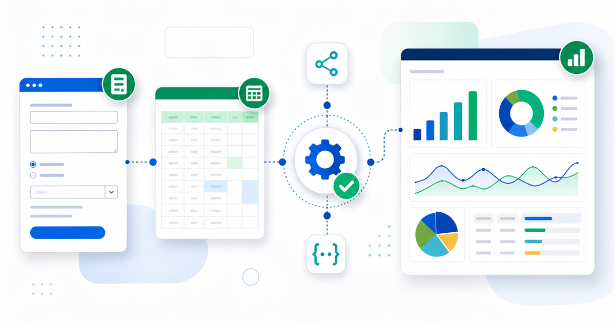 Fluxo digital de relatórios automáticos com formulário, planilha, API e dashboard